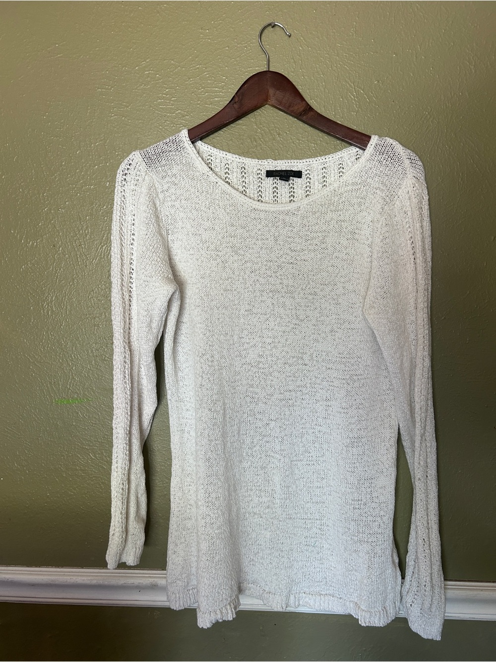 Rachel Zoe Women's Lightweight Crochet Cream Knit Fisherman Heritage Sweater